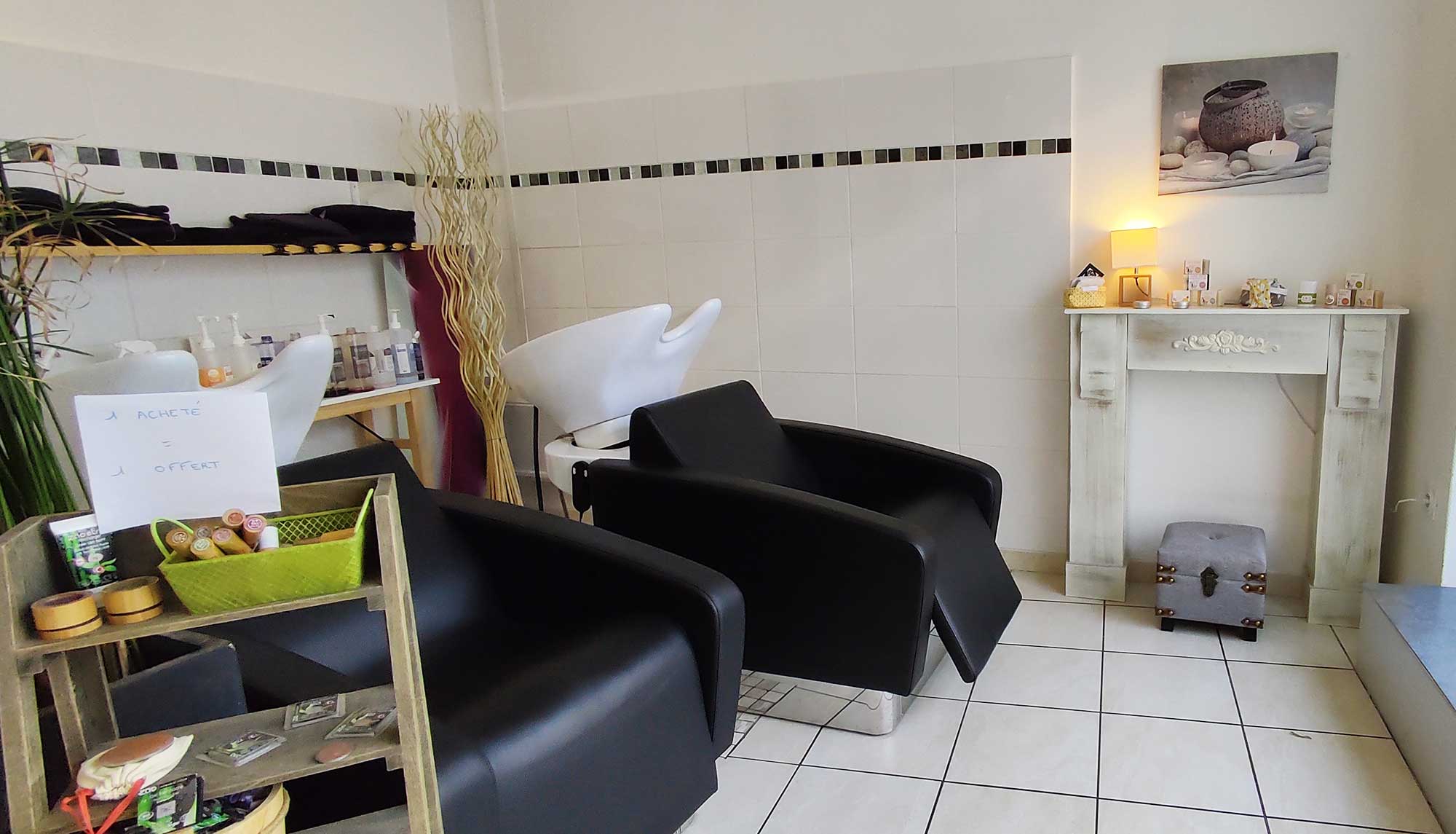 Bac à shampooing du salon de coiffure Nouvel'hair à saint Symphorien sur Coise.